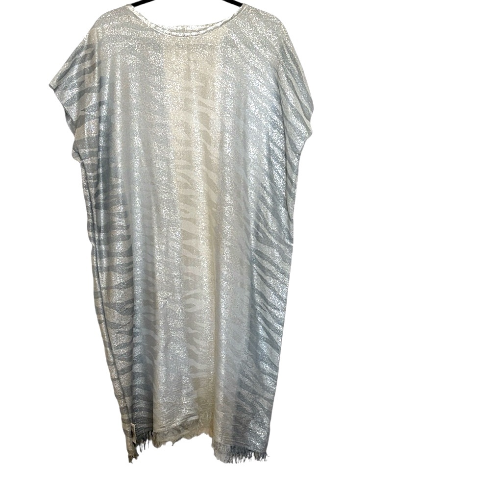 Cache Coverup or Dress, silver metallic , fringe bottom, Xl/1X